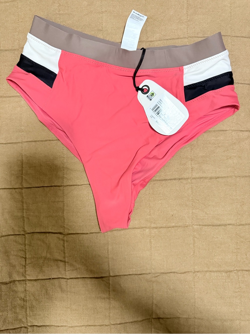 Prana Coral Bikini Bottom with Tan, White & Black Trim